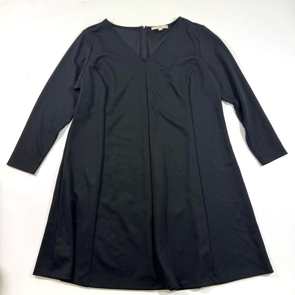 Loft Plus V Neck A Line Seamed Dress Black
